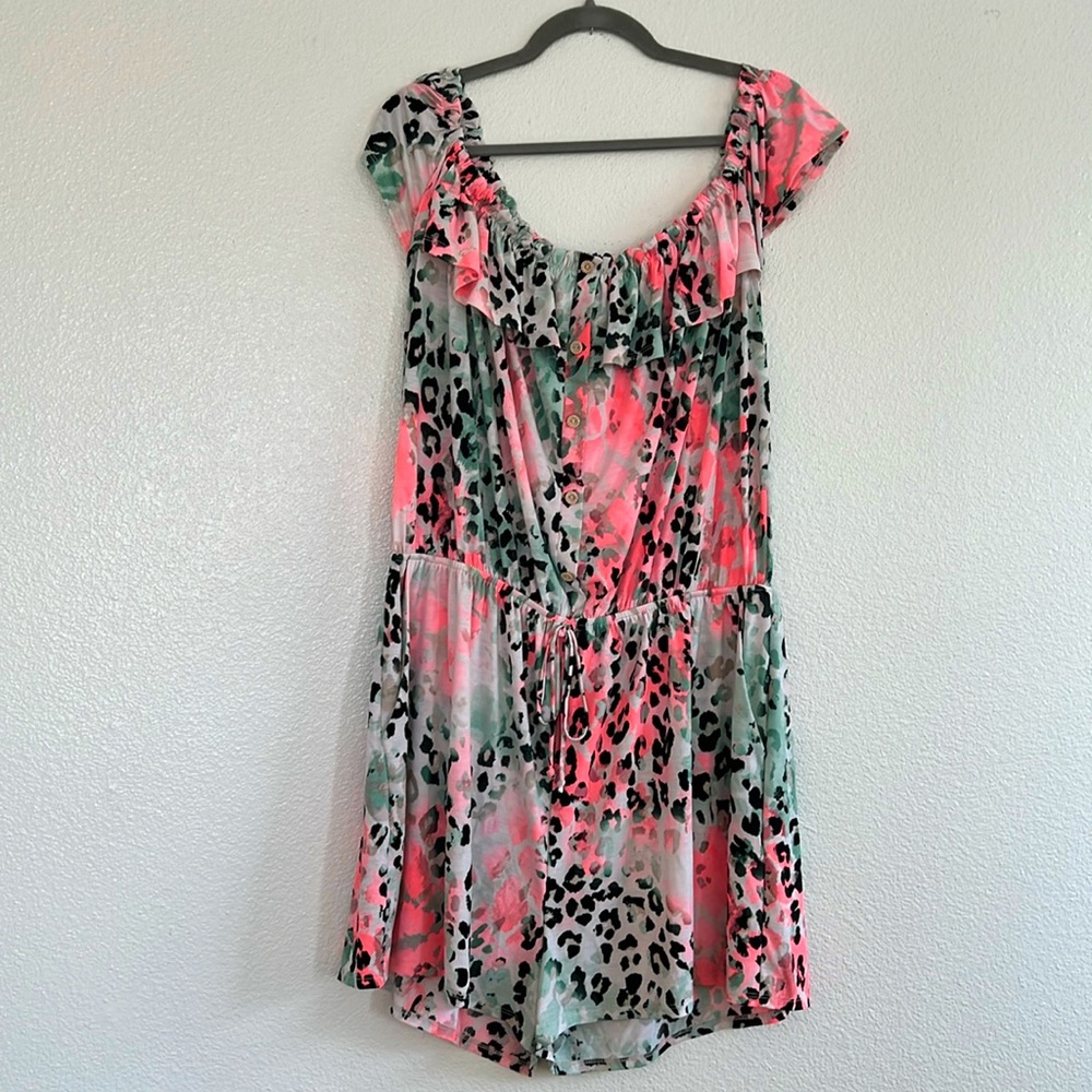 Neon animal print romper, size 3X